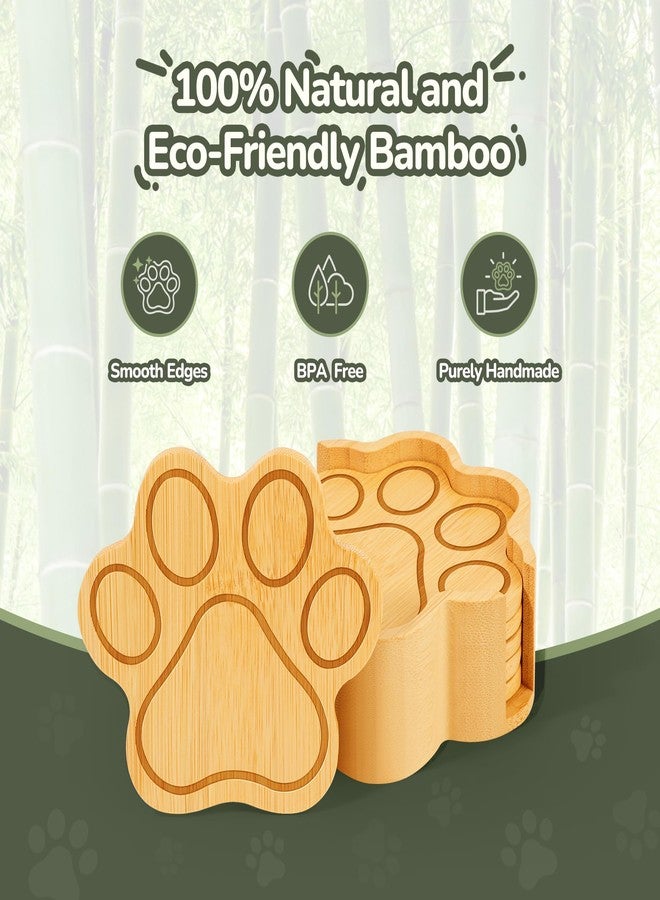 MULBOM Bamboo Paw Shaped Coasters Set of 6 with Holder, Natural and Eco-Friendly Coaster - Non-Slip and Scalding, Cute Cat Claw Drink Coasters, Suitable for Home Decor and Housewarming Gifts - Image 2
